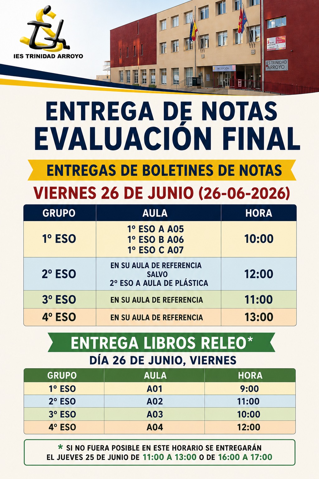 Horario recogida notas